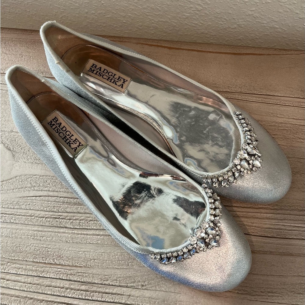 Badgley Mischka Silver Flats with Crystal Accents